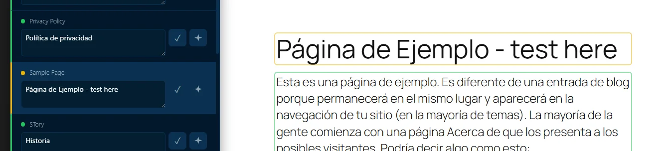 To edit a translation yourself, click on it and validate. It turns orange to indicate it was edited manually.